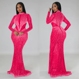 Hot Drill Long Sleeve Mesh Maxi Dress BY-6369