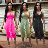 Sexy Solid Halter Slim Nightclub Dress FSXF-F532