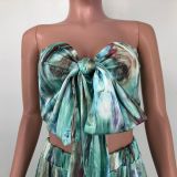 Sexy Print Tube Tops And Wide Leg Pants Two Piece Set XMY-9426