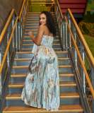 Sexy Print Tube Tops And Wide Leg Pants Two Piece Set XMY-9426