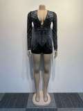 Plus Size Hot Drill See Through Deep V Neck Romper NY-9098