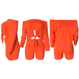 Solid Color Tie Up Crop Tops And Shorts Two Piece Set XMY-9427