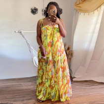 Plus Size Print Wide Leg Suspender Jumpsuit NY-10478