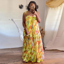 Plus Size Print Wide Leg Suspender Jumpsuit NY-10478