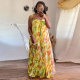 Plus Size Print Wide Leg Suspender Jumpsuit NY-10478