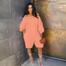 Solid Color One Shoulder Loose Romper OLYF-6126