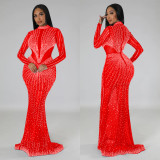Hot Drill Long Sleeve Mesh Maxi Dress BY-6369