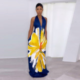 Plus Size Print V Neck Halter Maxi Dress NY-10501