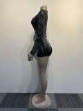 Plus Size Hot Drill See Through Deep V Neck Romper NY-9098