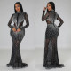 Hot Drill Long Sleeve Mesh Maxi Dress BY-6369