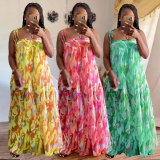 Plus Size Print Wide Leg Suspender Jumpsuit NY-10478