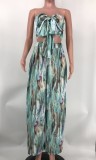 Sexy Print Tube Tops And Wide Leg Pants Two Piece Set XMY-9426