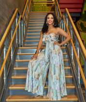 Sexy Print Tube Tops And Wide Leg Pants Two Piece Set XMY-9426
