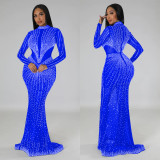 Hot Drill Long Sleeve Mesh Maxi Dress BY-6369