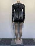 Plus Size Hot Drill See Through Deep V Neck Romper NY-9098