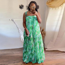 Plus Size Print Wide Leg Suspender Jumpsuit NY-10478