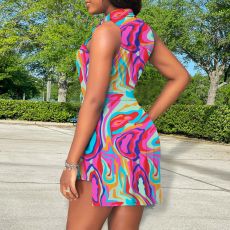 Fashion Print Sleeveless Irregular Mini Dress XHSY-19594