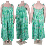 Plus Size Print Wide Leg Suspender Jumpsuit NY-10478