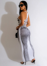 Jeans Printed U-Neck Sleeveless Maxi Dress SHD-9835