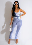 Jeans Printed U-Neck Sleeveless Maxi Dress SHD-9835
