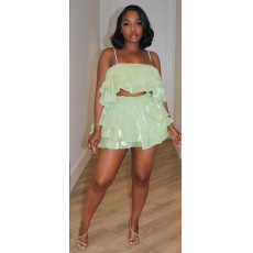 Solid Color Sling Tops And Culottes Two Piece Set BN-9434