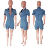 Denim Short Sleeve Slim Romper LX-6955