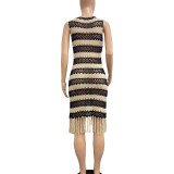 Sexy Sleeveless Knits Tassel Midi Dress NYF-8147