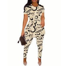 Casual Print Slit Tops And Pants Two Piece Set SHD-9614