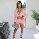 Solid Color Long Sleeve Casual Two Piece Shorts Set YIY-5363
