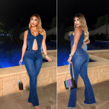Fashion Denim Sleeveless Jumpsuit LX-6952