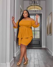 Plus Size One Shoulder Bandage Two Piece Set MIL-L487