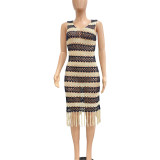 Sexy Sleeveless Knits Tassel Midi Dress NYF-8147