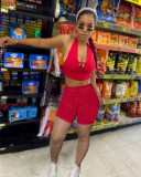 Sling Hollow Out Crop Tops And Shorts 2 Piece Set NM-8813