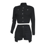 Solid Color Long Sleeve Casual Two Piece Shorts Set YIY-5363