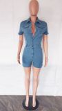 Denim Short Sleeve Slim Romper LX-6955