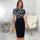 Fashion Print Short Sleeve Slim Midi Dress SMR-11867_1