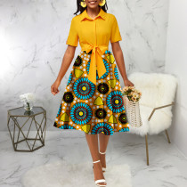 Fashion Lapel Neck Print Midi Dress SMR-12017