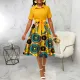Fashion Lapel Neck Print Midi Dress SMR-12017