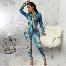 Fashion Print Long Sleeve Pants Two Piece Set SMR-11974