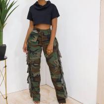 Camouflage Print Tassel Straight Pants SLSD-83246