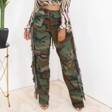 Camouflage Print Tassel Straight Pants SLSD-83246