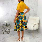 Fashion Lapel Neck Print Midi Dress SMR-12017