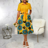 Fashion Lapel Neck Print Midi Dress SMR-12017