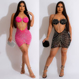 Plus Size Hot Drill Tassel See Through Mini Dress NY-2735