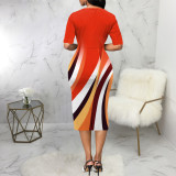Fashion Print V Neck Midi Dress SMR-12012