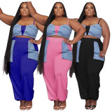 Plus Size Contrast Color Patchwork Sport Two Piece Pants Set NNWF-7875