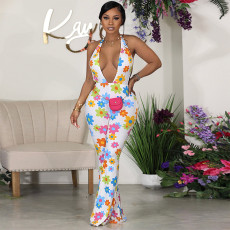Sexy Deep V Neck Print Backless Jumpsuit SH-390585