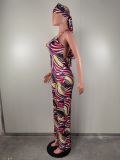 Sleeveless Sling Painted Print Backless jumpsuit(With Headscarf) LSL-6516