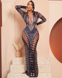 Sexy Holes Tight Hot Drill Maxi Dress ZSD-0593