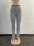 Knitted Striped High-waisted Micro Flared Pants OSM-4400